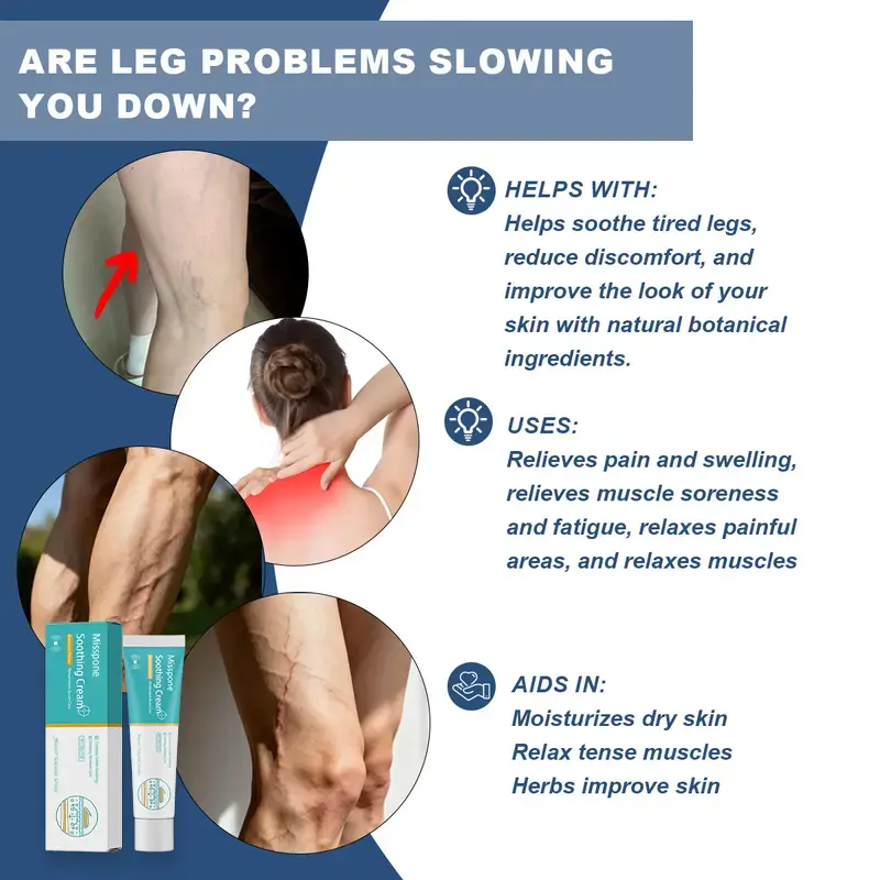 Misspone™ Herbal Leg & Hand Relief Cream for Vein Repair - Relieves Pain Swelling & Discomfort - Promotes Healthy Blood Flow - Reduces Fatigue - Supports Skin Repair - Daily Care